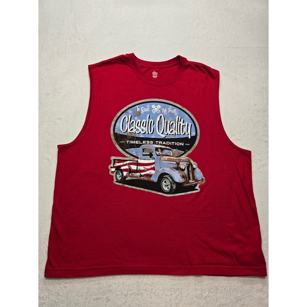 Way To‎ Celebrate Patriotic Muscle Tank Top Vintage Truck Graphic Red Mens 2XL
